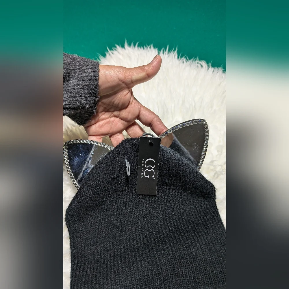 Black Knit Hat with Silver Cat Ears